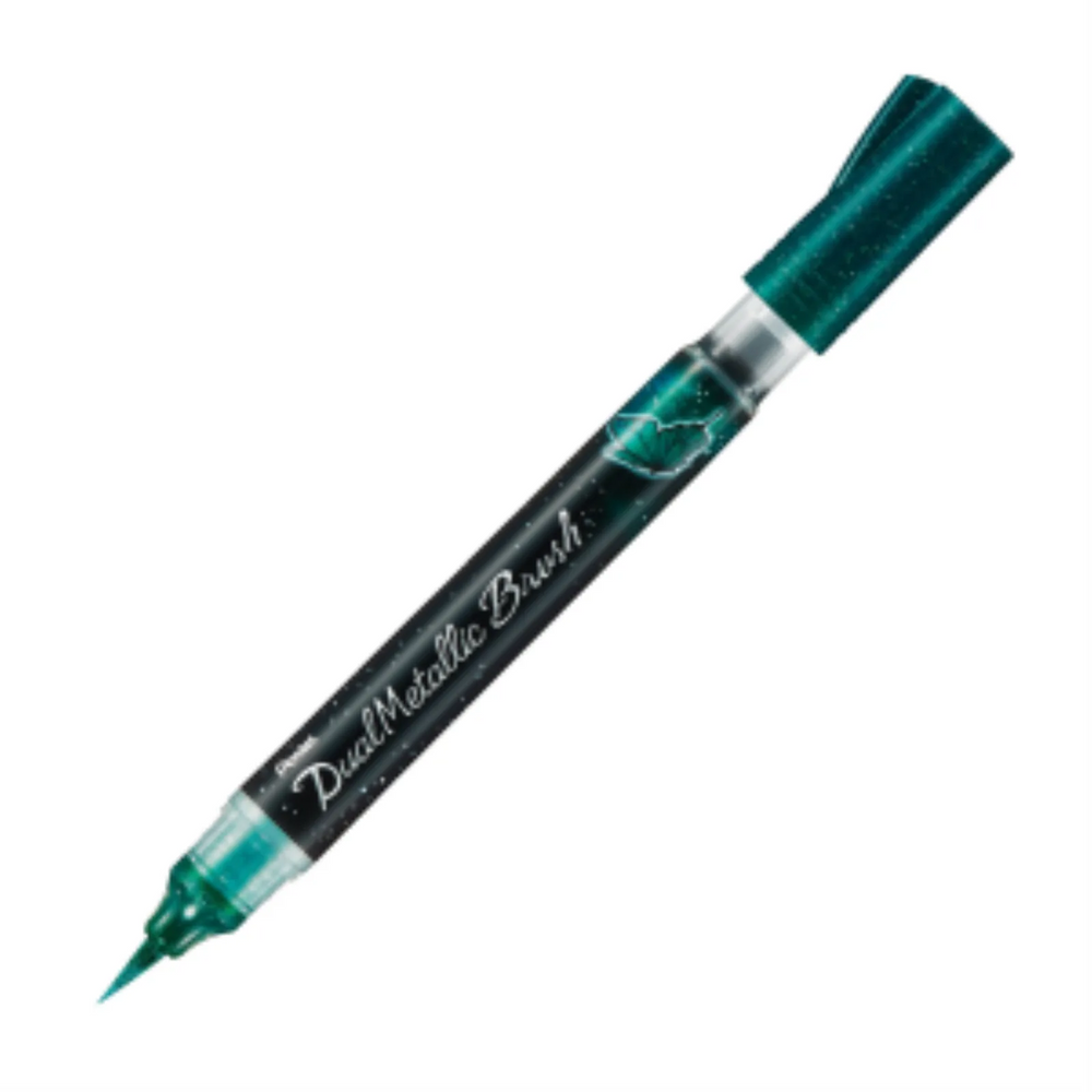 Dual Metallic Brush, Green + Metallic Blue Ink, 1PC Pack