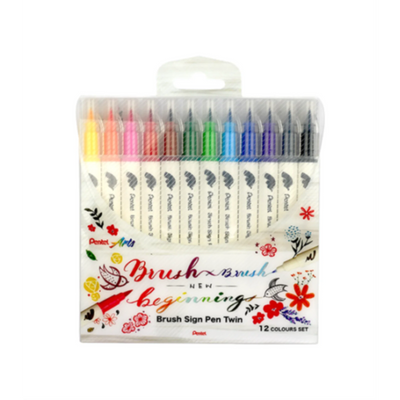 Pentel Brush Sign Pen Twin 12 Colour Set (SESW30C-12)