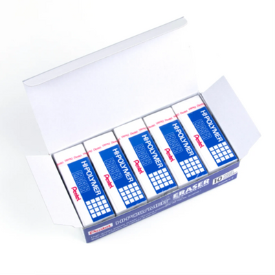 Pentel Hi-Polymer Large White Eraser 10PC Pack (ZEH10PC10)