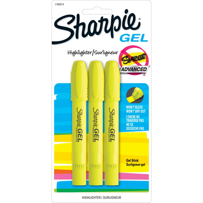 Sharpie Gel Highlighters, Bullet Tip, Yellow, 3 Count (1780474)