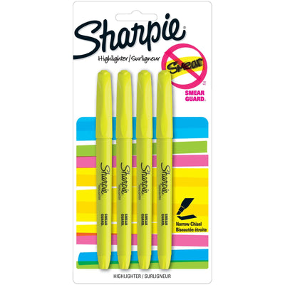 Sharpie Pocket Highlighters, Narrow Chisel Tip, Yellow, 4 Count (1770695)