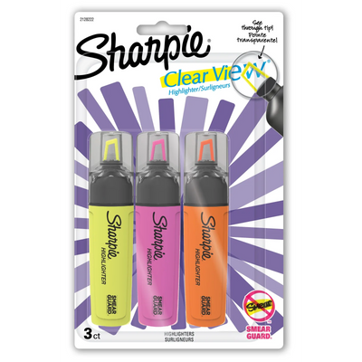 Sharpie Clear View Highlighter with See-Through Chisel Tip, Assorted Colours, 3 Count (2128222)