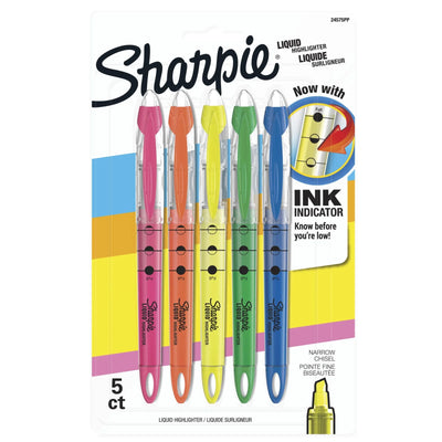 Sharpie Liquid Highlighters Chisel Tip Assorted Fluorescent 5 Pack (1912888)