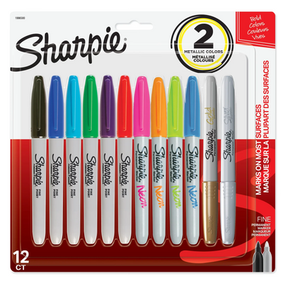 Sharpie Permanent Markers Fine Point Assorted Colours 12 Count (1996580)