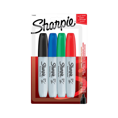 Sharpie Permanent Markers Chisel Tip Assorted Colours 4 Count (2184826)