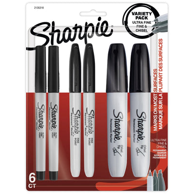 Sharpie Permanent Markers Variety Pack Black 6 Count (2135318)