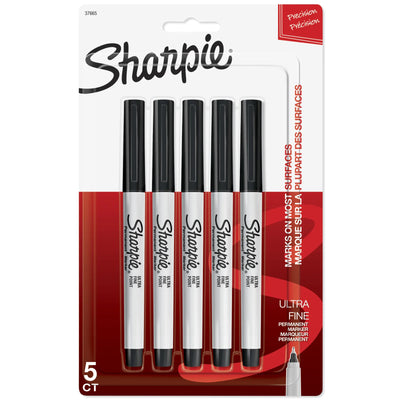 Sharpie Permanent Markers, Ultra Fine Point, Black, 5 Count (37665PP)