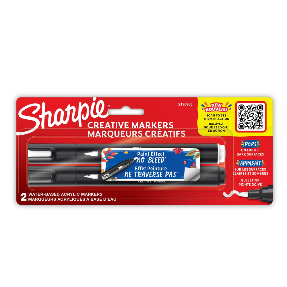 Sharpie Creative Markers, Water-Based Acrylic Markers, Bullet Tip, Assorted Colours, 2 Count