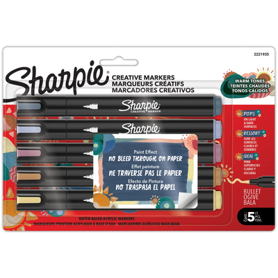 Sharpie Creative Markers Warm Tones Bullet Tip Assorted Colours 5 Count (2221935)