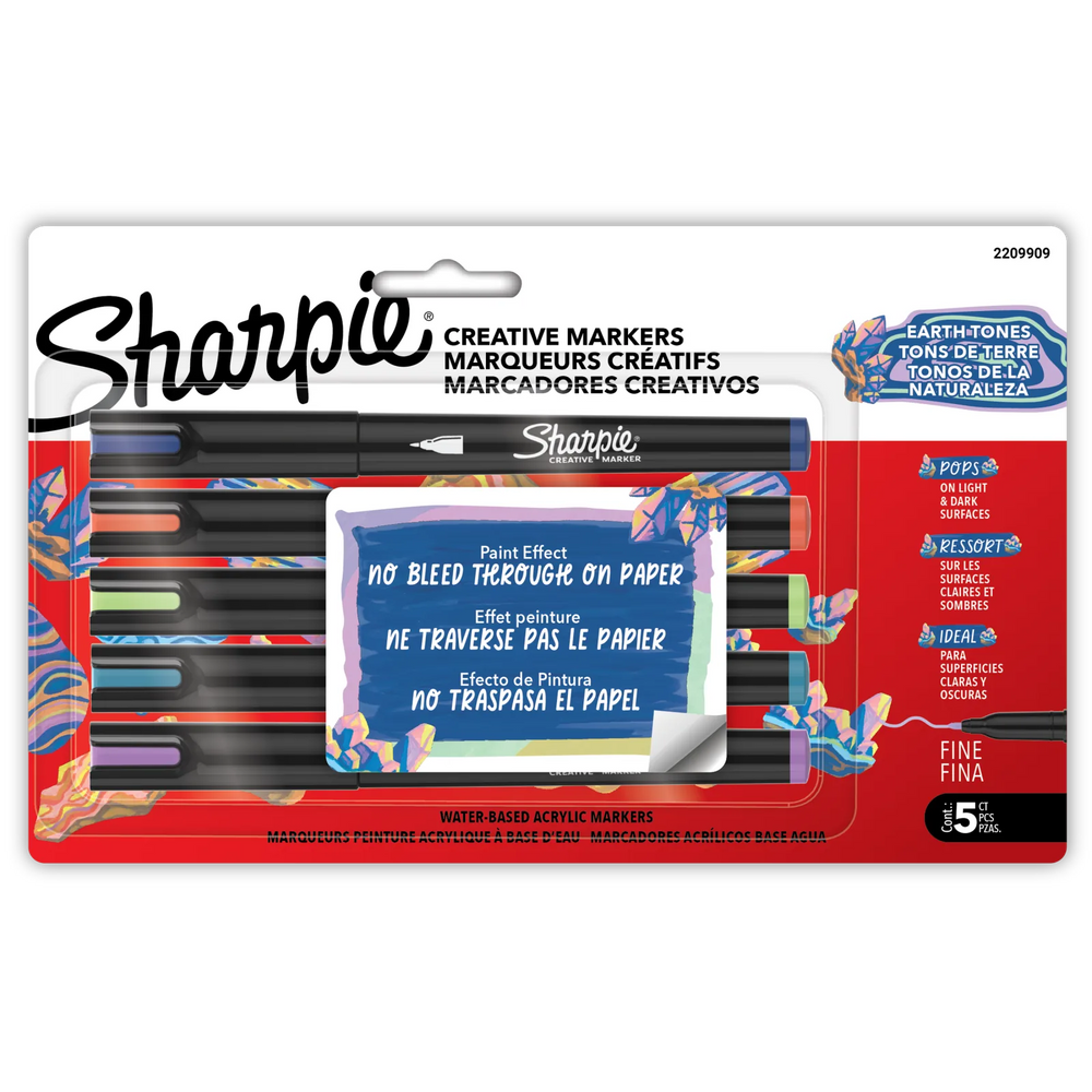 Sharpie Creative Markers, Earth Tones, Water-Based Acrylic Paint Markers, Fine Tip, 5 Count