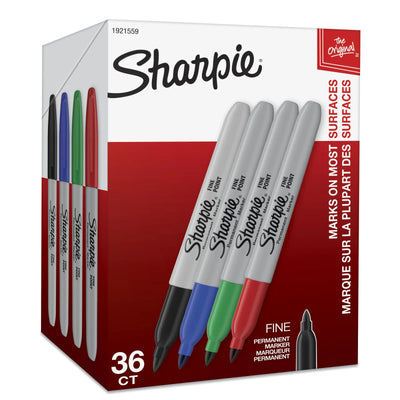 Sharpie Permanent Markers Fine Point Assorted Colours 36 Count (1921559)