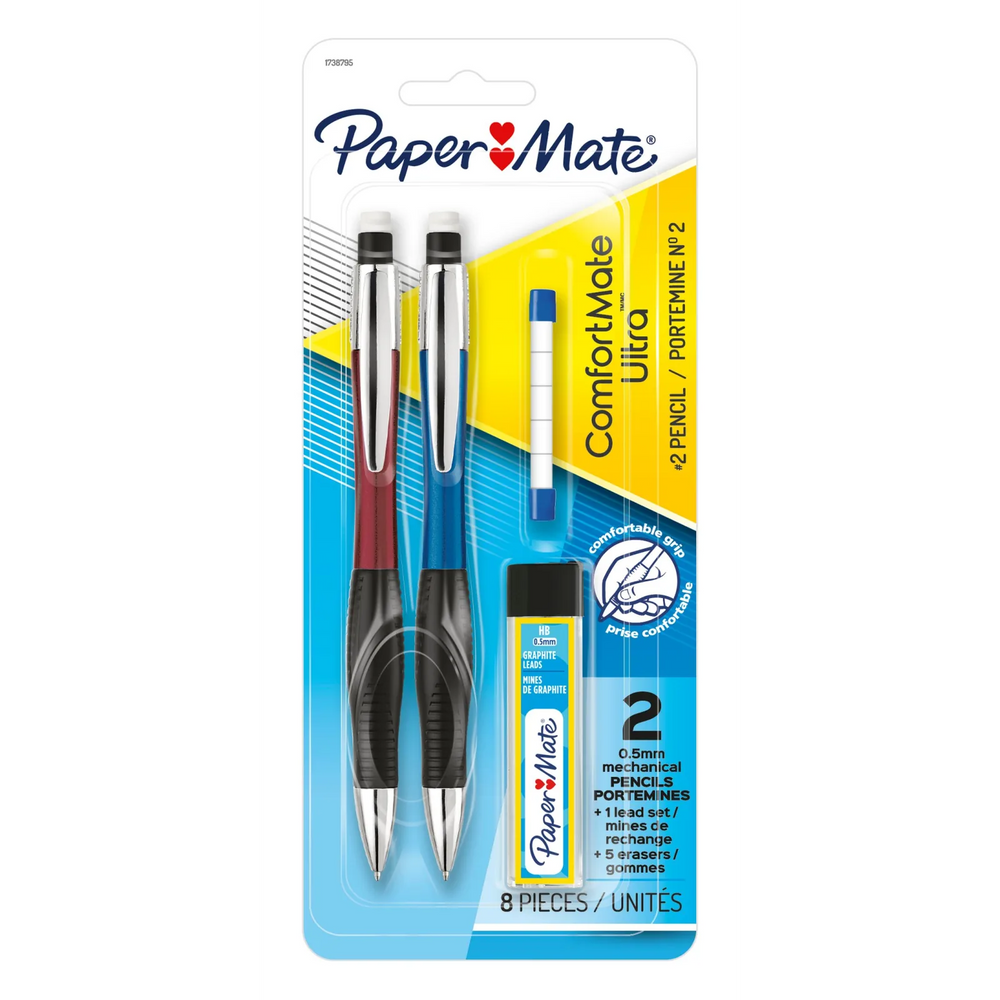 Paper Mate Comfort Mate Ultra Mechanical Pencil Set, 0.5 mm, HB #2, Assorted Colours, 4 Count