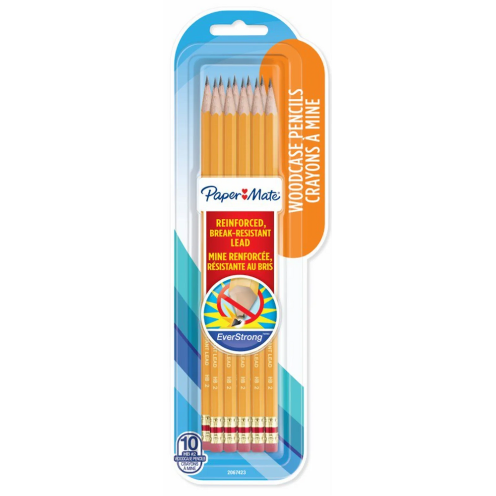 Paper Mate EverStrong #2 Pencils, Reinforced, Break-Resistant Lead When Writing, 10 Count