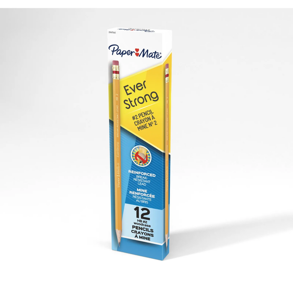 Paper Mate EverStrong #2 Pencils, Reinforced, Break-Resistant Lead When Writing, 12 Count
