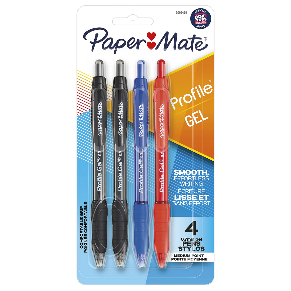 Paper Mate Gel Pen, Profile Retractable Pen, Medium Point (0.7 mm), Assorted, 4 Count