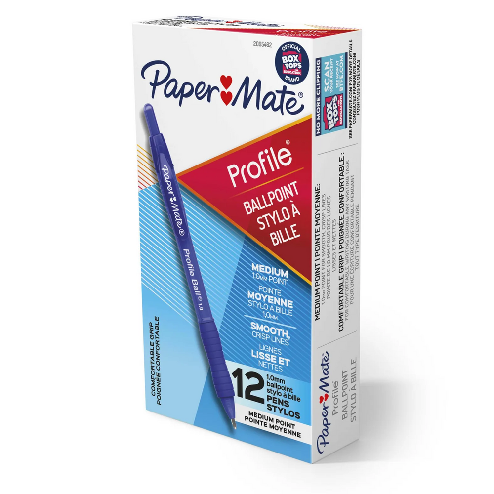 Paper Mate Ballpoint Pen, Profile Retractable Pen, Medium Point (1.0 mm), Blue, 1 Unit
