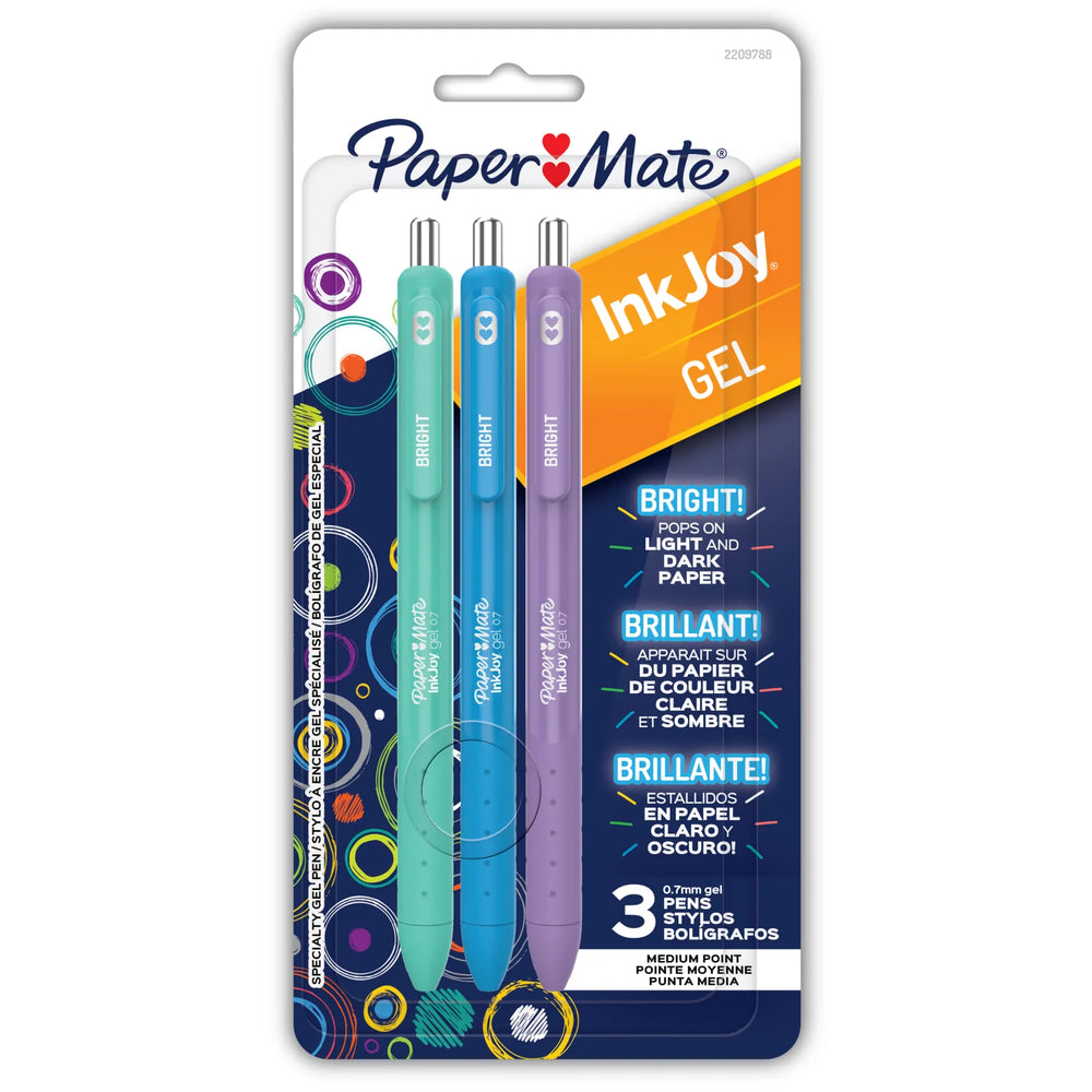 Paper Mate InkJoy Bright Pens, Gel Pens with Paint-like Ink, Medium Point (0.7 mm), Retractable, Assorted Brighter Colou