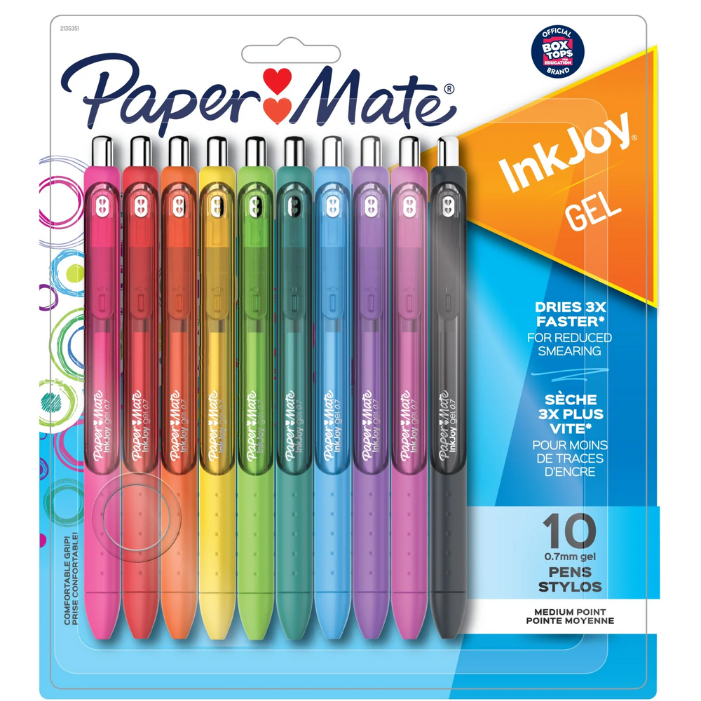 Paper Mate InkJoy Pens, Gel Pens, Medium Point (0.7 mm), Assorted Colours, 10 Count