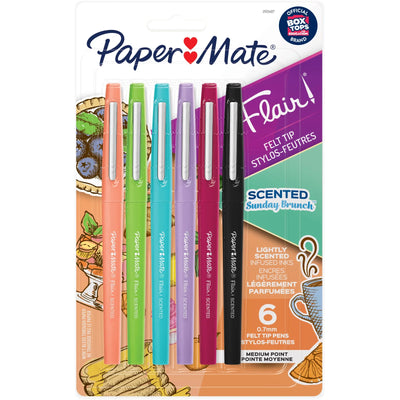 Paper Mate Flair Scented Felt Tip Pens, Assorted Sunday Brunch Scents and Colours, Medium Point, 6 Count (2125407)