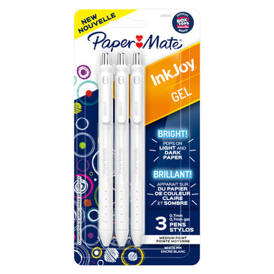 Paper Mate InkJoy Gel Pen, Medium Point (0.7 mm), Bright White Ink, 3 Count (2196363)