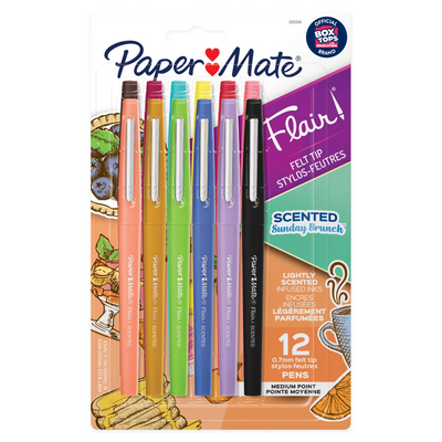 Paper Mate Flair Scented Felt Tip Pens, Assorted Sunday Brunch Scents and Colours, Medium Point, 12 Count (2125359)