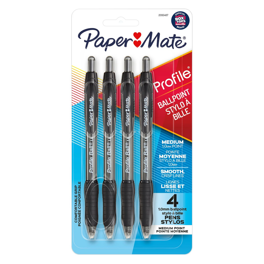 Paper Mate Ballpoint Pen, Profile Retractable Pen, Medium Point (1.0 mm), Black, 4 Count