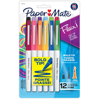 Paper Mate Flair Felt Tip Pens Bold Tip 1.2mm Assorted Colours 12 Count (2125414)