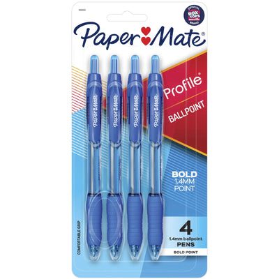 Paper Mate Profile Retractable Ballpoint Pens, Bold Point (1.4 mm), Blue, 4 Count (1938168)
