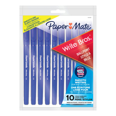 Paper Mate Write Bros. Blue Ink Pens, Medium Point, 10 Count (9313499C)
