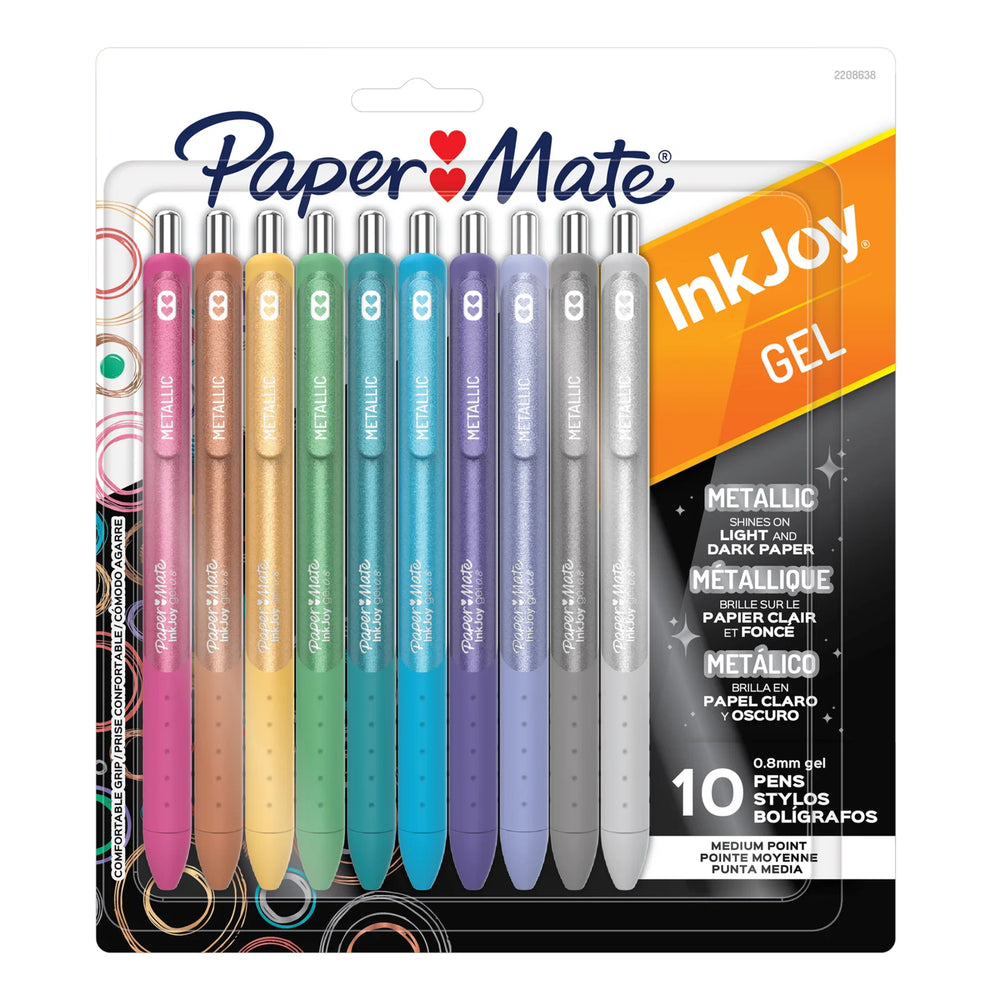 Paper Mate InkJoy Gel Pens, Metallic Pens, Retractable, Medium Point (0.8 mm), Assorted Colours, 10 Count