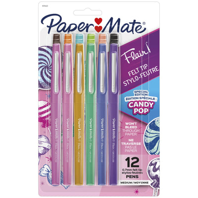 Paper Mate Flair Felt Tip Pens Medium Point 0.7mm Special Edition Candy Pop Pack Assorted Colours 12 Count (1979422)
