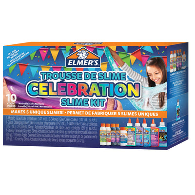 Elmer's Celebration Slime Kit, Assorted Activators and Liquid Glues, 10 Count (2128642)