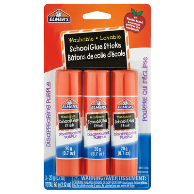 Elmer's Disappearing Purple School Glue Sticks, Washable, 20g, 3 Count (61666Q)