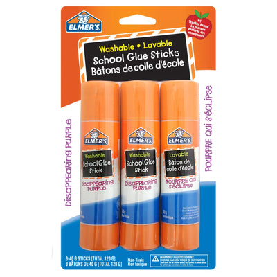 Elmer's Disappearing Purple School Glue Sticks Washable 3 Count (61667)