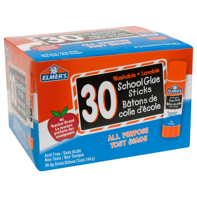 Elmer's School Glue Sticks, All-Purpose, Washable, 8g, 30 Count (60556)