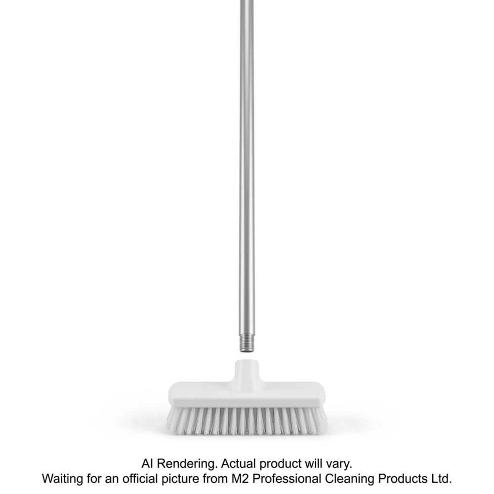 Scrubbing Brush 8" PolyPro white short fiber Including 54" Metal Handle