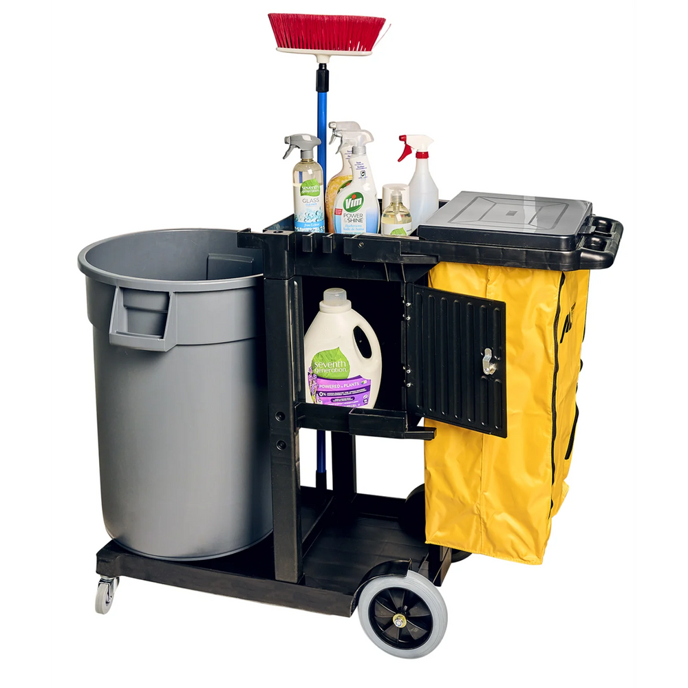 Large Black Janitor Cart-w/locking Cabinet & Zippered bag