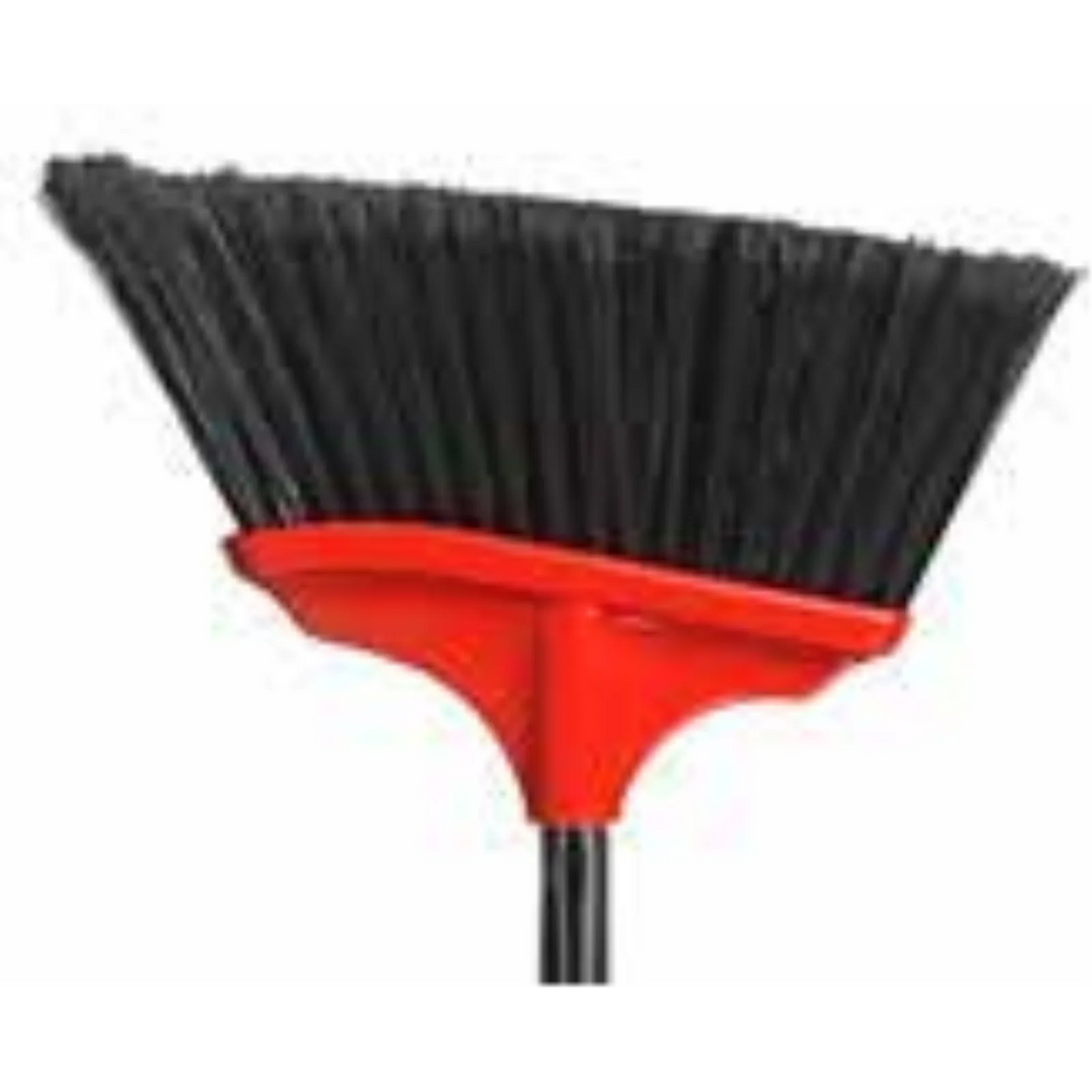 12" Vortex Angle broom short Fiber w/48" Handle Red Block/Black Bristles Black Handle