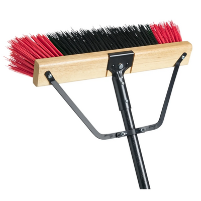 M2 Professional 24" Stiff Red/Black PVC Push Broom with Brace and Tapered Handle (PB-700-RB24)