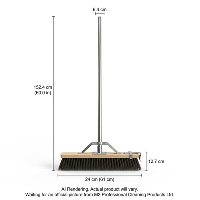 M2 Professional 24" Side-Clipped Fine Sweep Push Broom with HD Metal Handle and Brace (PB-600BT24)
