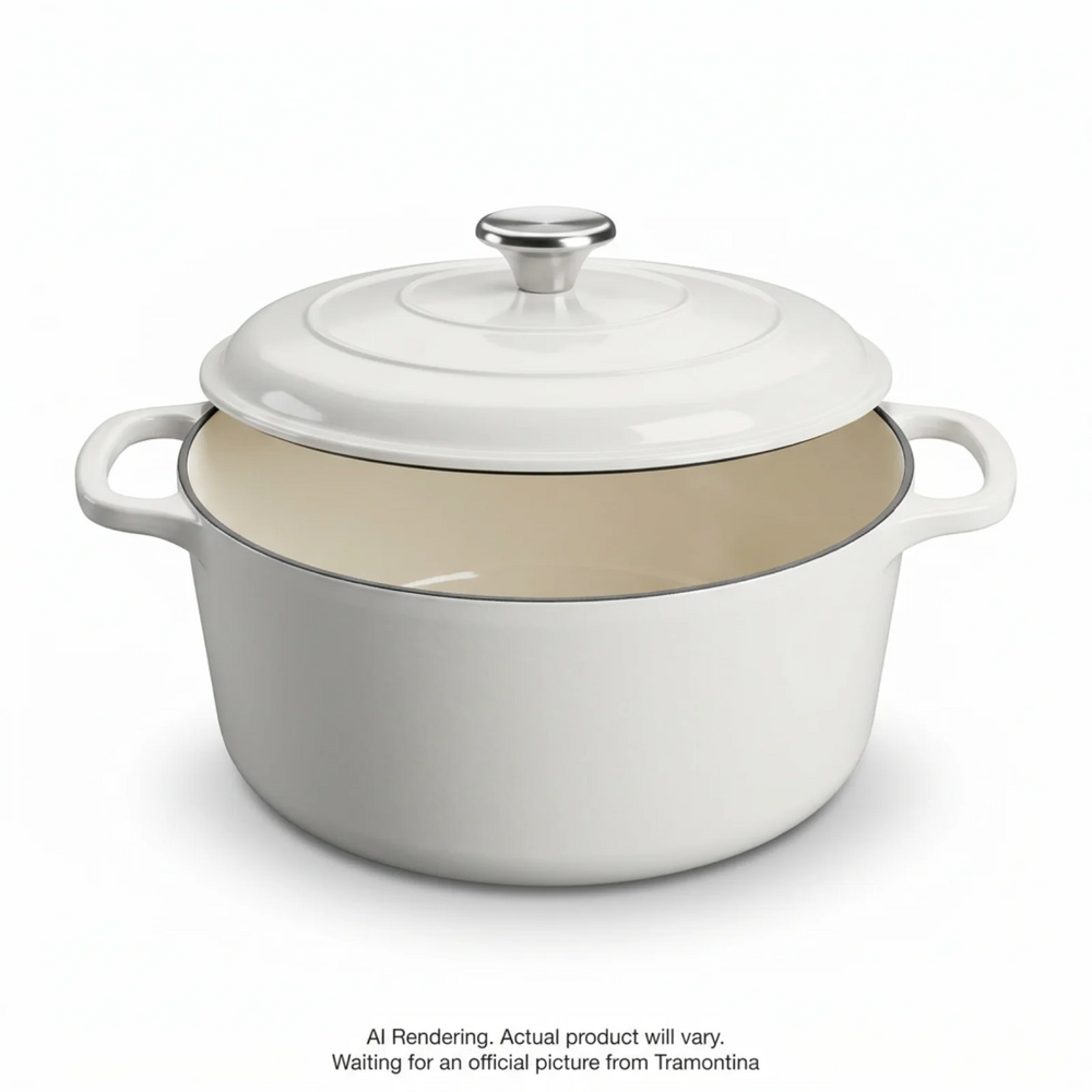 Tramontina 6.5 Qt Covered Round Dutch Oven - Cast Iron - S1000 - Pe - White - Ss Knob - Gourmet