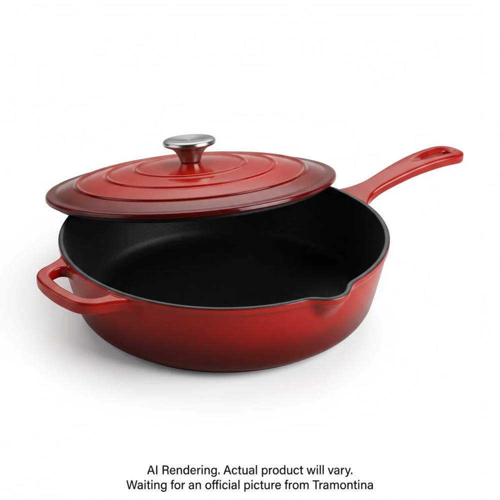 Tramontina 12 In Covered Skillet - Cast Iron - Red