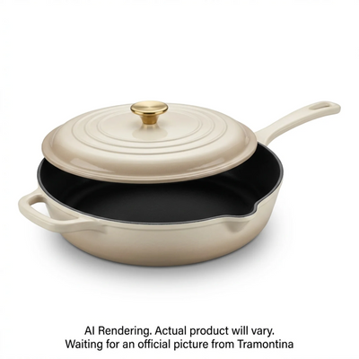 Tramontina Bestow 12 Inch Enameled Cast-Iron Covered Skillet, Latte (80131/082DS)