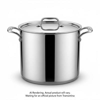 Tramontina 24 Qt Covered Stock Pot - Tri-Ply Base - Stainless Steel Lid - Cast Handle - Gourmet (80120/003DS)