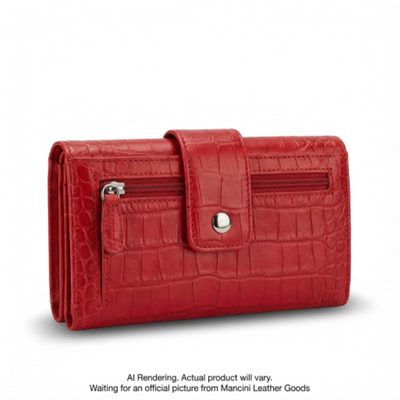 Mancini Croco2 Women’s Quad Fold Wallet with Enhanced RFID Security (6900369-RED)