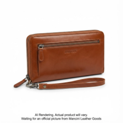 Mancini Casablanca Ladies' Wristlet Clutch Wallet (8700123-COGNAC)