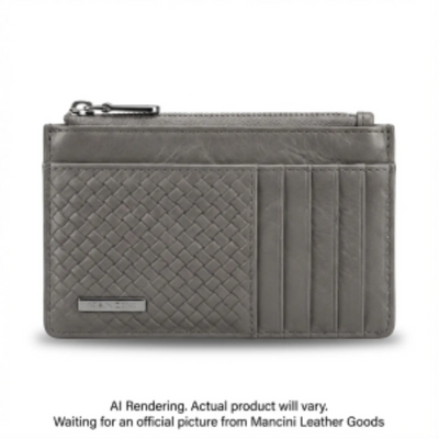 Mancini Basket Weave RFID Secure Card Case with Coin Pocket (6500378-GREY)