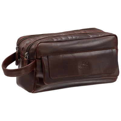 Mancini Double Compartment Top Zipper Toiletry Kit Brown (99-54201-BROWN)