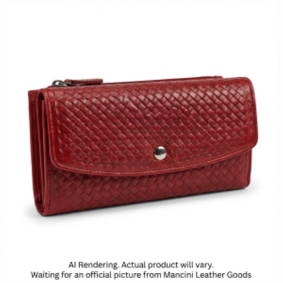 Mancini Basket Weave RFID Secure Trifold Wallet (6500296-RED)