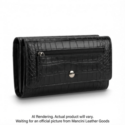 Mancini Croco2 Women’s Quad Fold Wallet with RFID Security (6900369-BLACK)